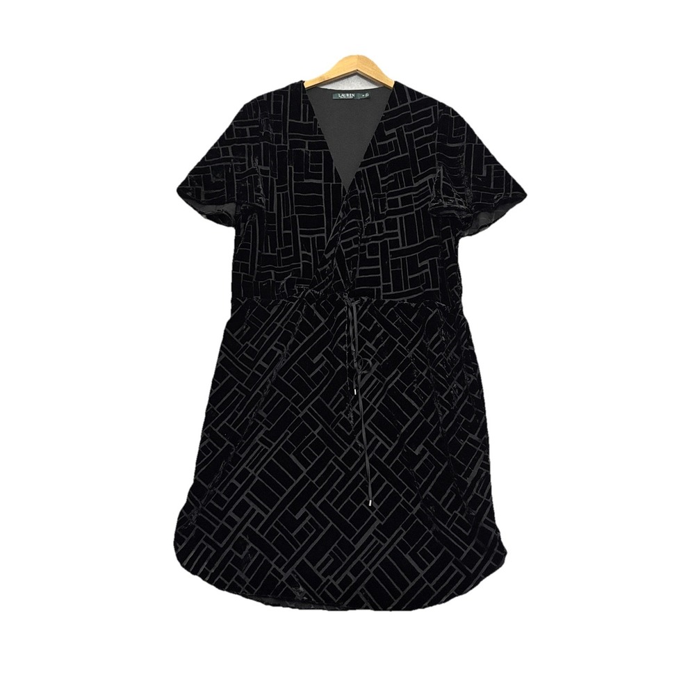 Lauren Ralph Lauren Velvet Burnout Geometric Dress Sz 16 Drawstring Whimsigoth